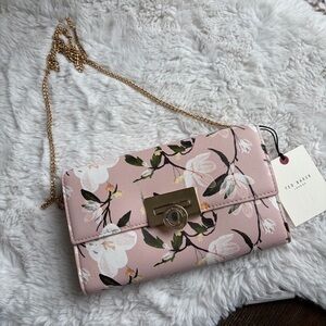 Ted Baker Pink Floral Clutch with Gold Chain